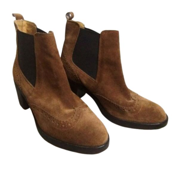 TT Milano Chelsea Heeled Boots Pull-On Brown Leather Suede Women's 8M (39) - Picture 1 of 9